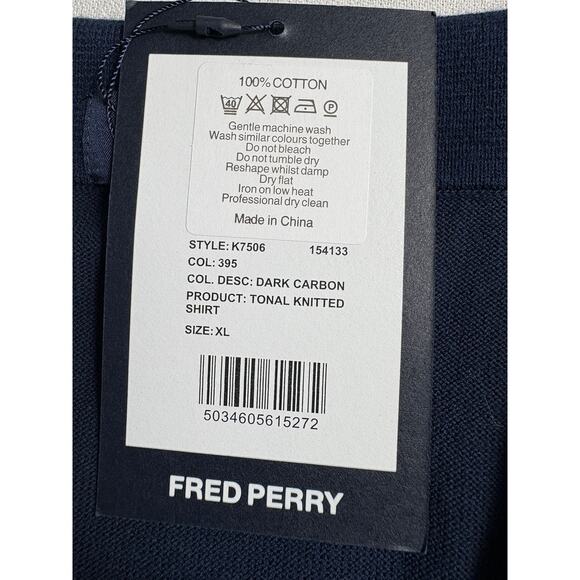 Fred Perry Men's Polo Shirt Size XL Tonal Knitted Navy NWT - Picture 4 of 6